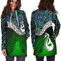 New Zealand Maori Hoodie Dress Manaia Paua Shell Glitter Green LT4 - Wonder Print Shop