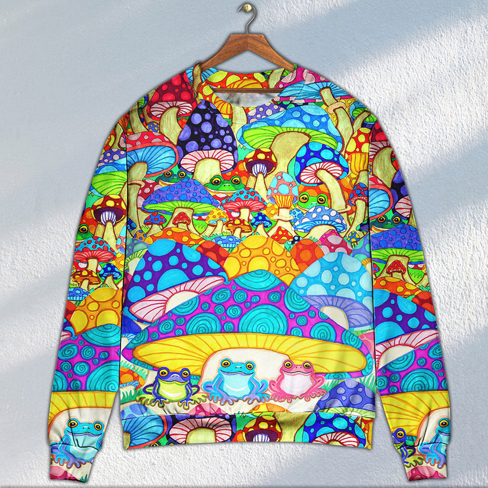 Hippie Frog Mushroom Hippie Colorful Art Peace Ugly Christmas Sweater - Wonder Print Shop