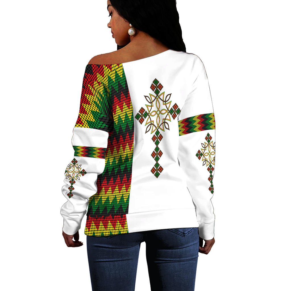 Ethiopian Art Cross Women Off Shoulder Sweater LT12 - Wonder Print Shop
