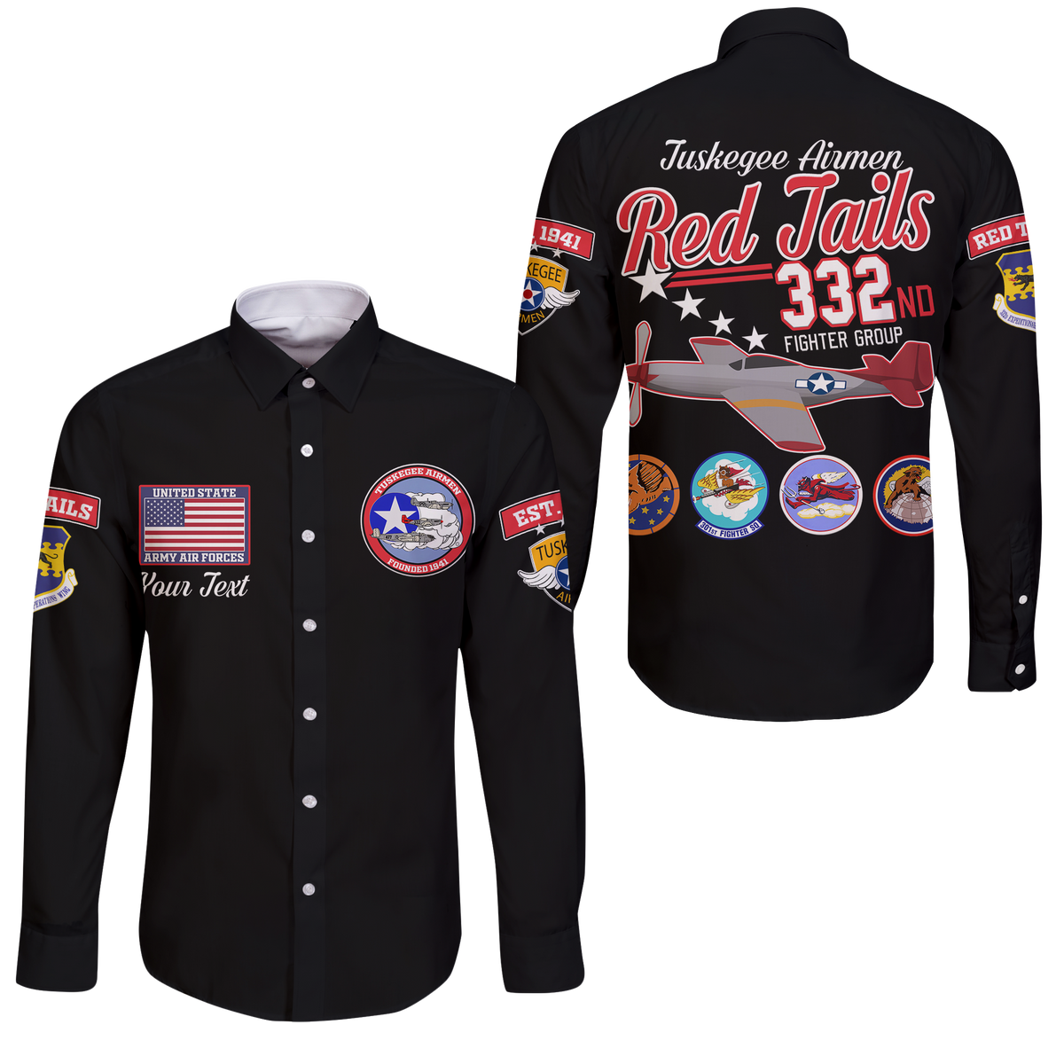 Custom Tuskegee Airmen The Red Tails Pride Long Sleeve Button Shirt LT12 - Wonder Print Shop