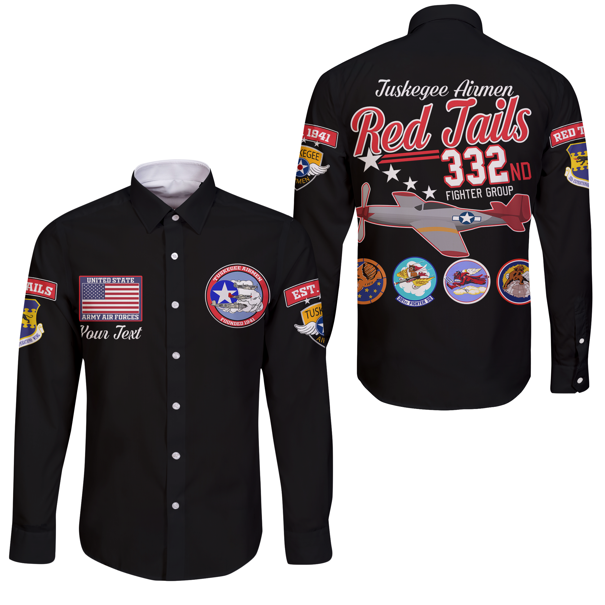 Custom Tuskegee Airmen The Red Tails Pride Long Sleeve Button Shirt LT12 - Wonder Print Shop