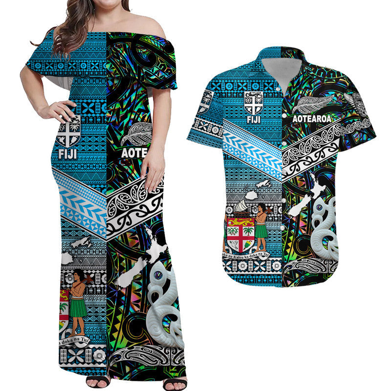 New Zealand and Fiji Matching Hawaiian Shirt And Dress Together Paua Shell LT8 - Wonder Print Shop
