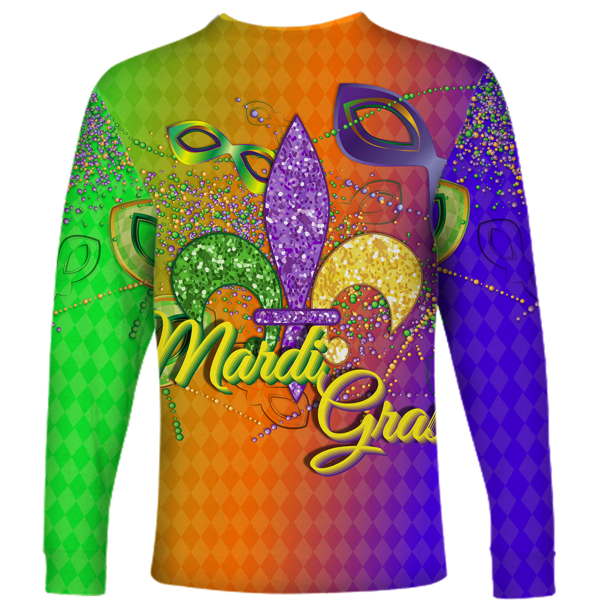 Mardi Gras Mask With Beads Long Sleeve Shirt - LT12 - Wonder Print Shop