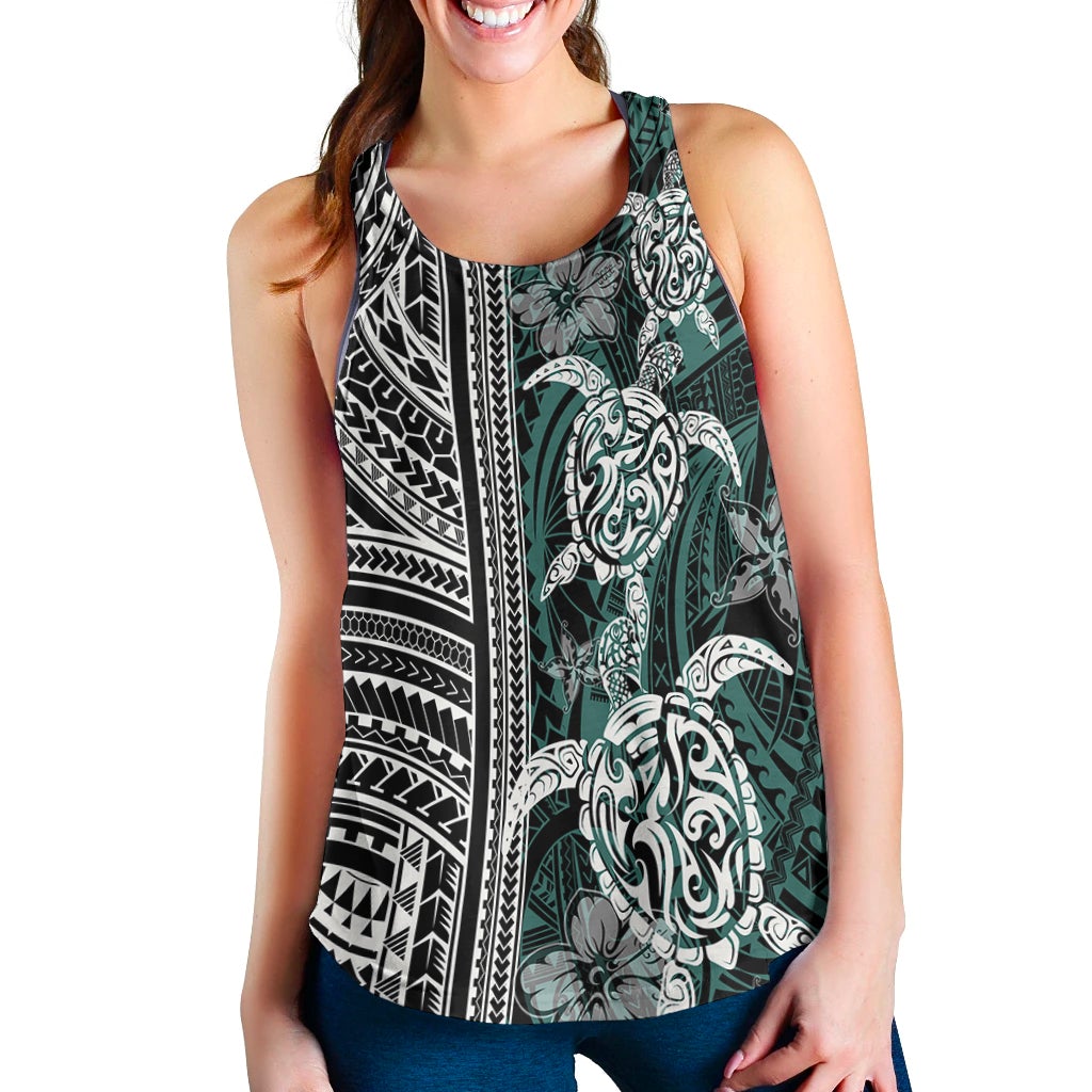 Polynesian Women's Racerback Tank Turtle With Ethnic Motives and Floral Elements LT20 - Wonder Print Shop