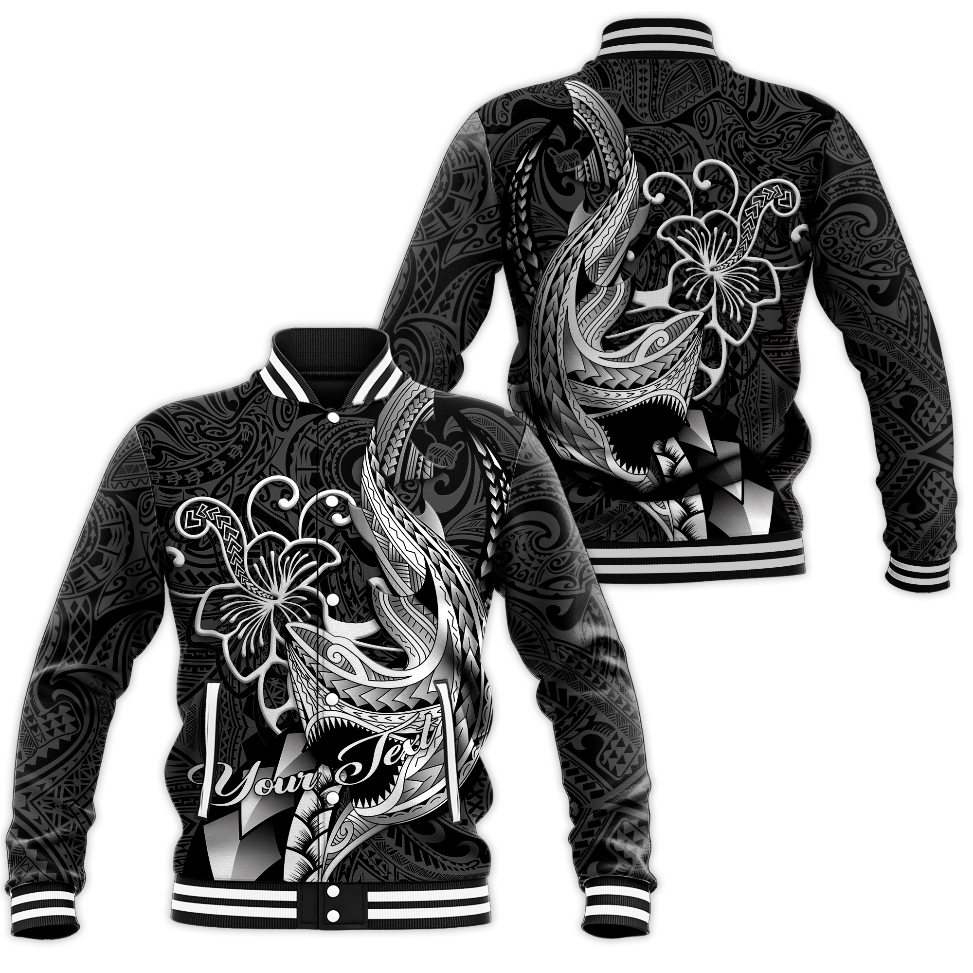 Custom Personalised Polynesian Shark Tattoo Hawaii Tribal Baseball Jacket - LT12 - Wonder Print Shop
