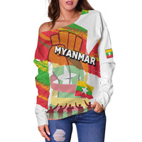Myanmar Happy Independence Day Women Off Shoulder Sweater - LT2