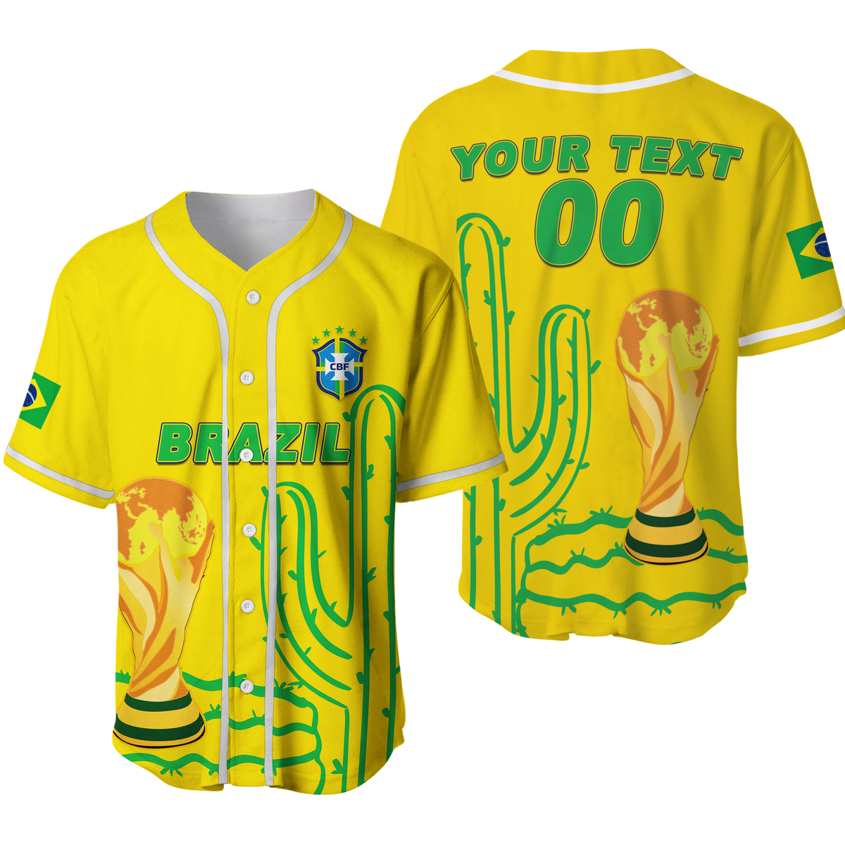 (Custom Personalised) Brazil Champion Football World Cup 2022 Baseball Jersey - LT12 - Wonder Print Shop