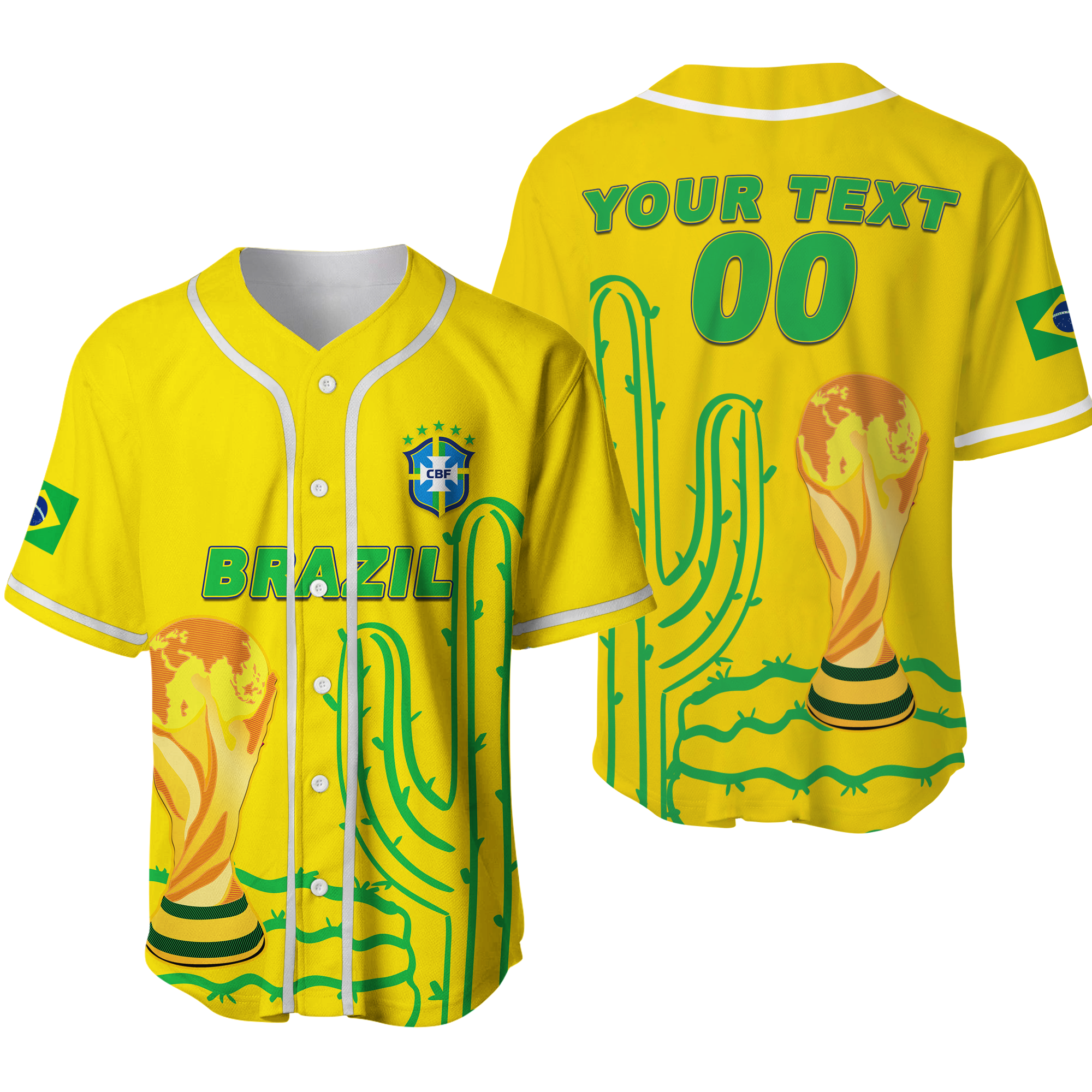 (Custom Personalised) Brazil Champion Football World Cup 2022 Baseball Jersey