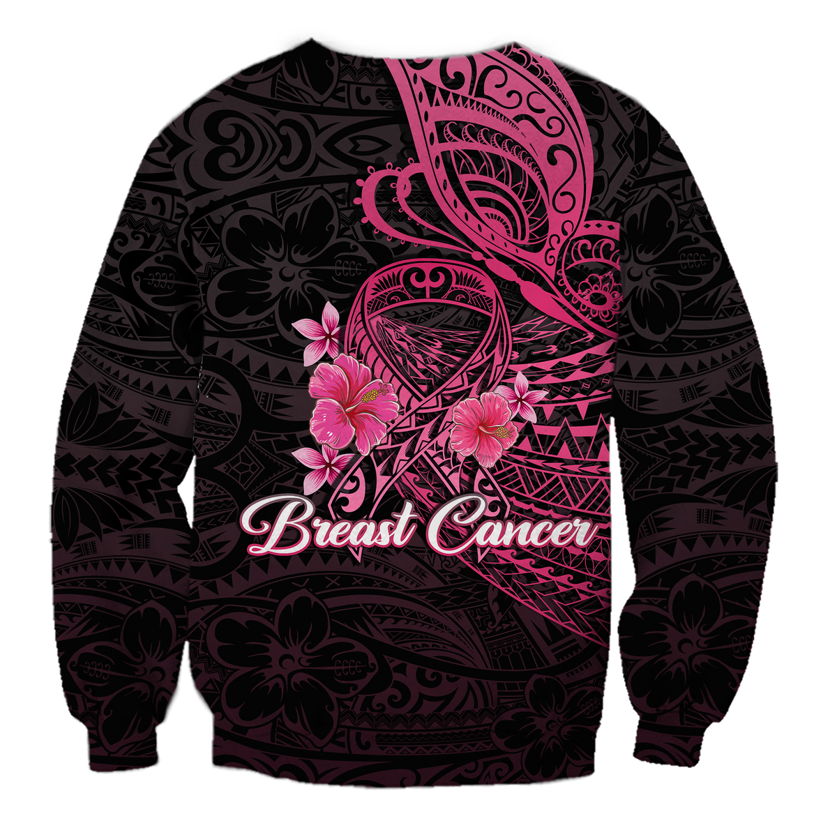 Breast Cancer Pink Ribbon Butterfly Polynesian Black Version Sweatshirt LT12 - Wonder Print Shop