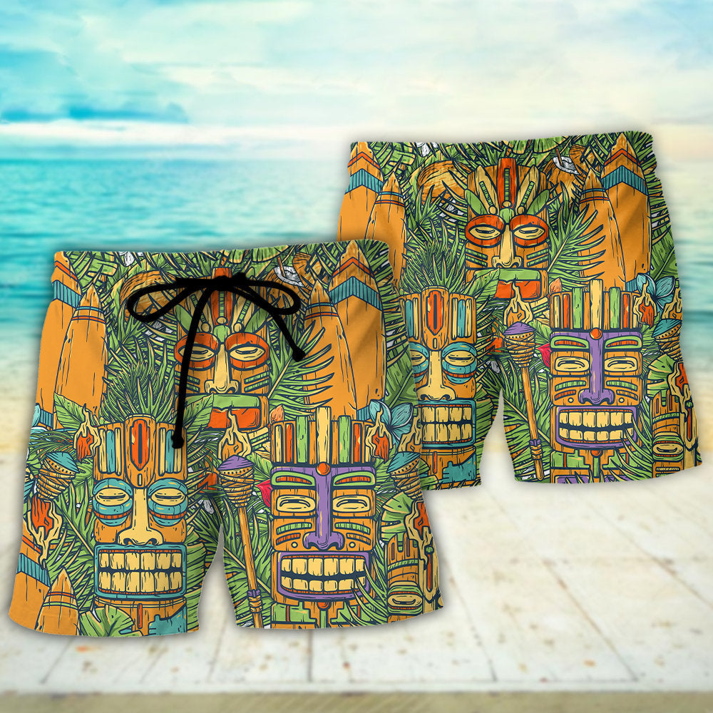 tiki-mask-tropical-hawaii-sur-board-and-palm-leaves-hawaiian-shorts