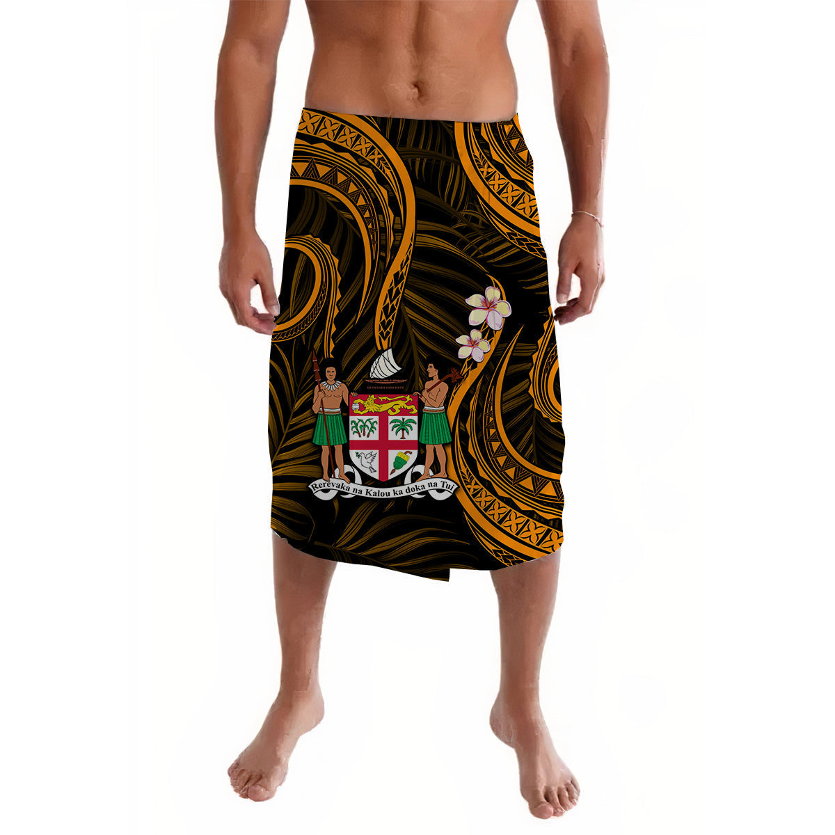 Fiji Coat of Arms Lavalava Polynesian Mix Gold Coconut Pattern LT13 - Wonder Print Shop