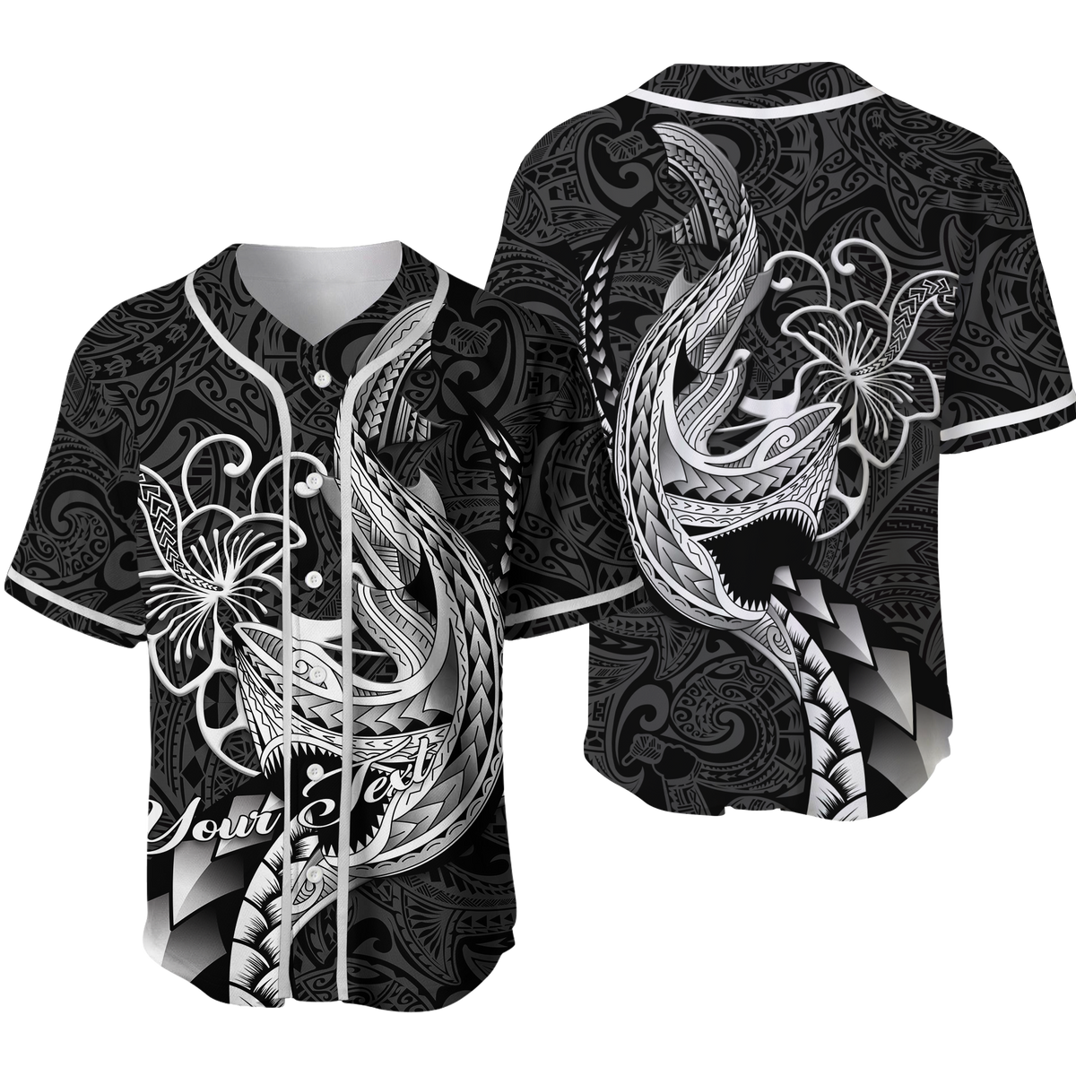 Custom Personalised Polynesian Shark Tattoo Hawaii Tribal Baseball Jersey - LT12 - Wonder Print Shop