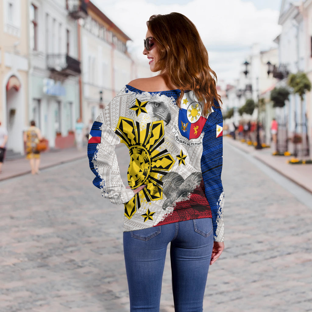 Philippines Filipino Tribal Eagle Women Off Shoulder Sweater LT2 - Wonder Print Shop