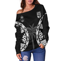 Custom Personalised Fiji Rugby Sevens Fijian Tapa Pattern Women Off Shoulder Sweater LT12 - Wonder Print Shop