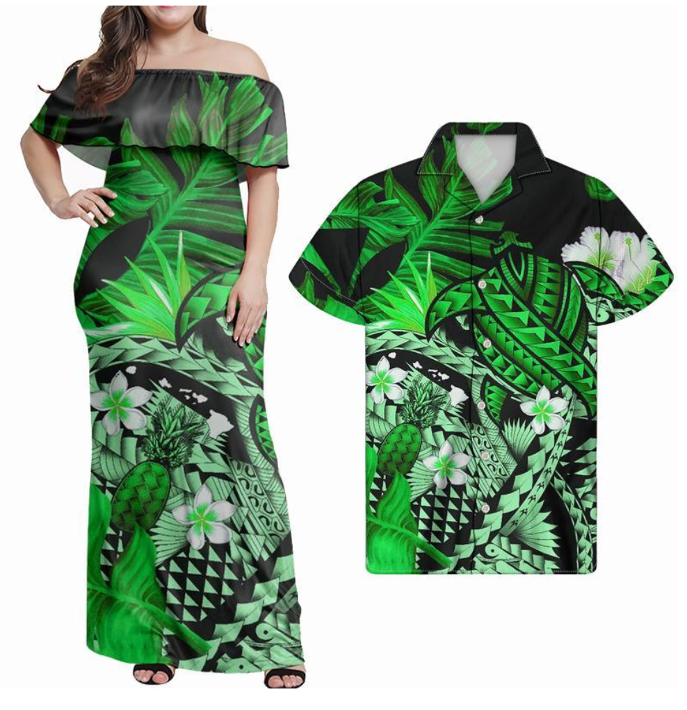 Polynesian Hawaiian With Turrtle Matching Hawaiian Shirt And Dress No.1 LT6 - Wonder Print Shop
