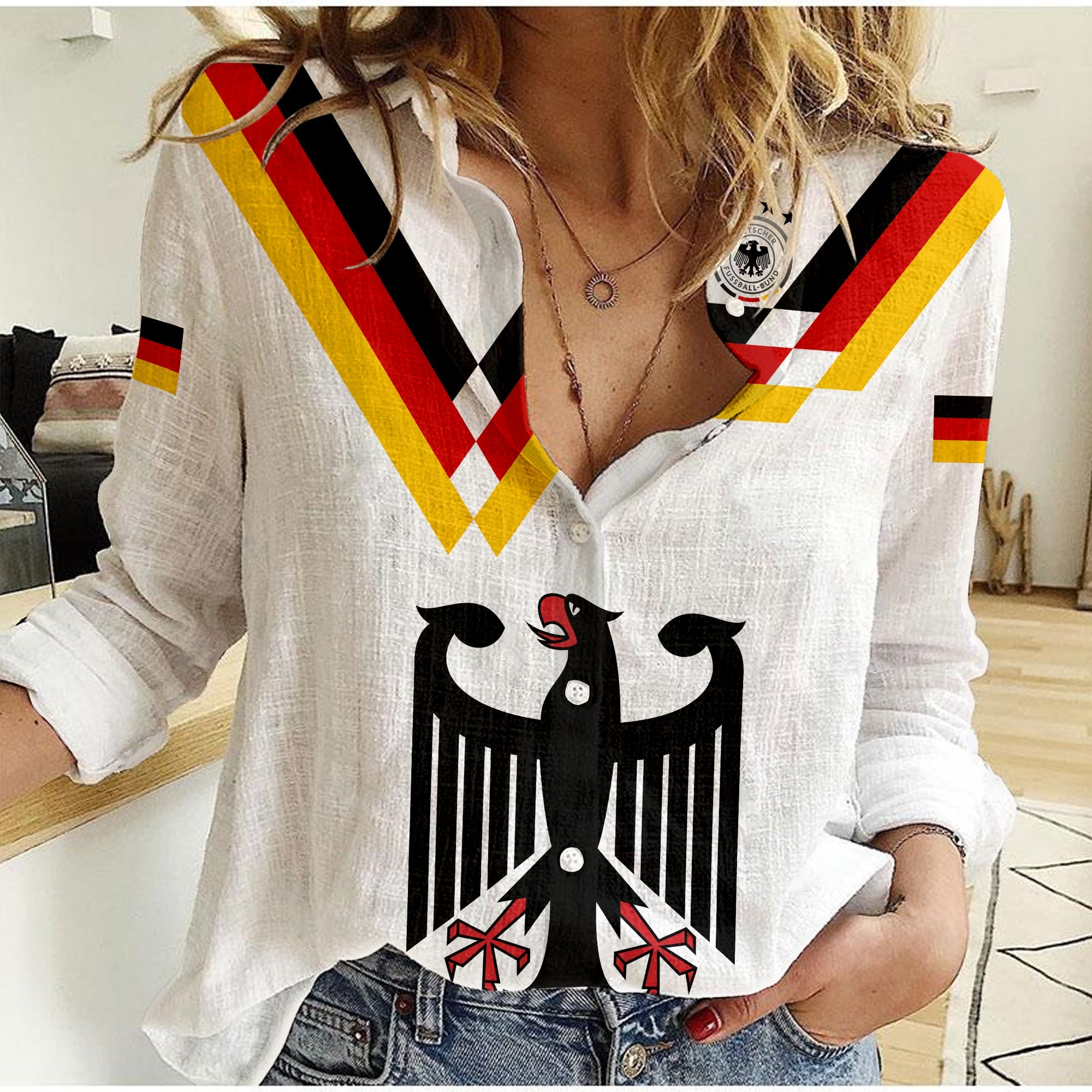 (Custom Text and Number) Germany Football Women Casual Shirt Deutschland 2022 Style LT13 - Wonder Print Shop