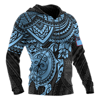 Fiji Polynesian Hoodie Blue Turtle - Wonder Print Shop