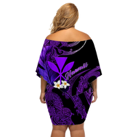 Custom Personalised Hawaii Turtle With Plumeria Leaf Purple Off Shoulder Short Dress LT12 - Wonder Print Shop