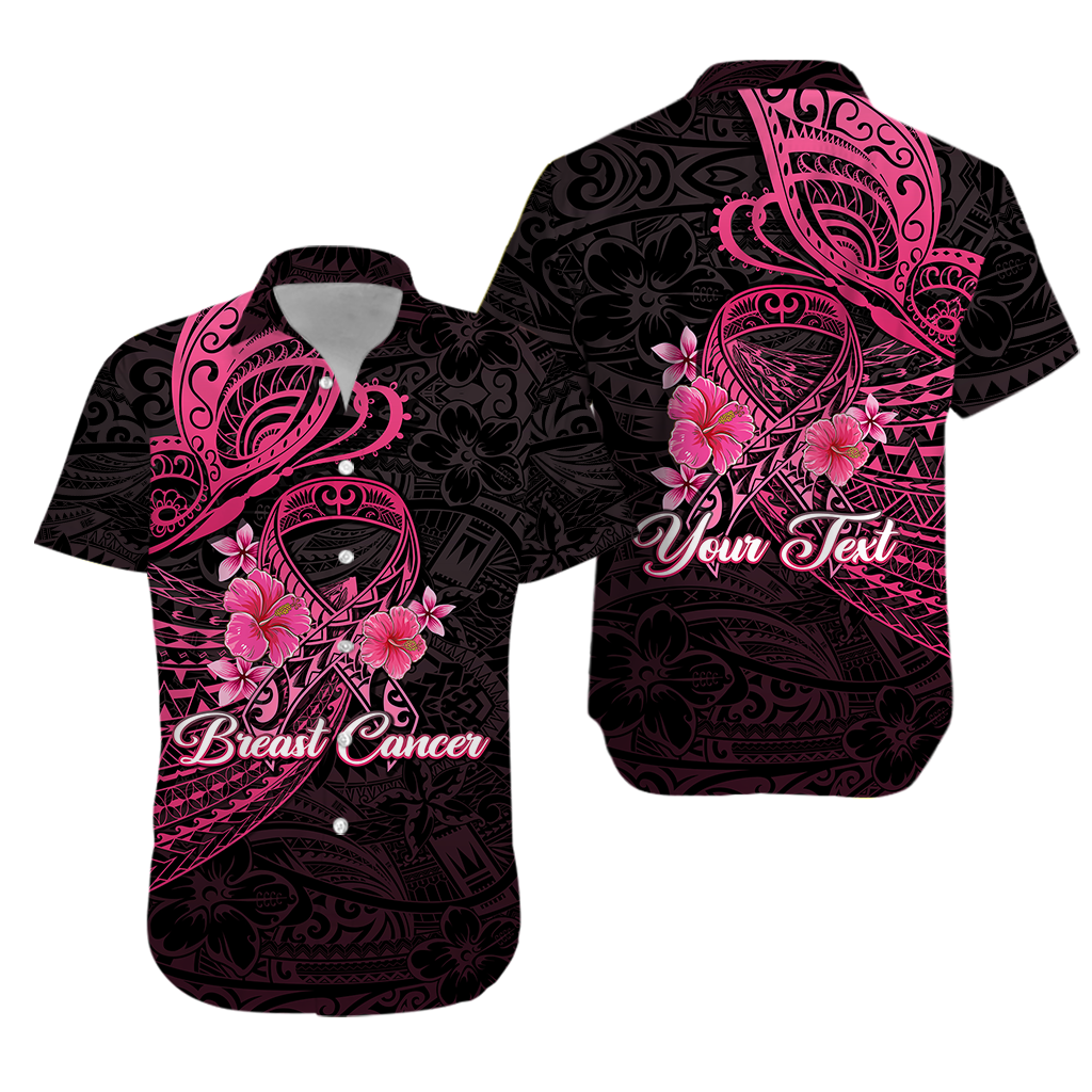 Custom Personalised Breast Cancer Pink Ribbon Butterfly Polynesian Black Version Hawaiian Shirt LT12 - Wonder Print Shop