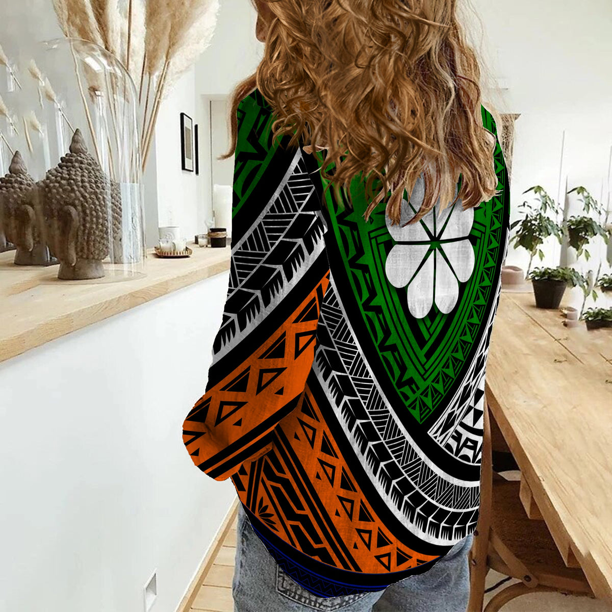 Kwajalein Atoll Tribal Pattern Women Casual Shirt LT12 - Wonder Print Shop