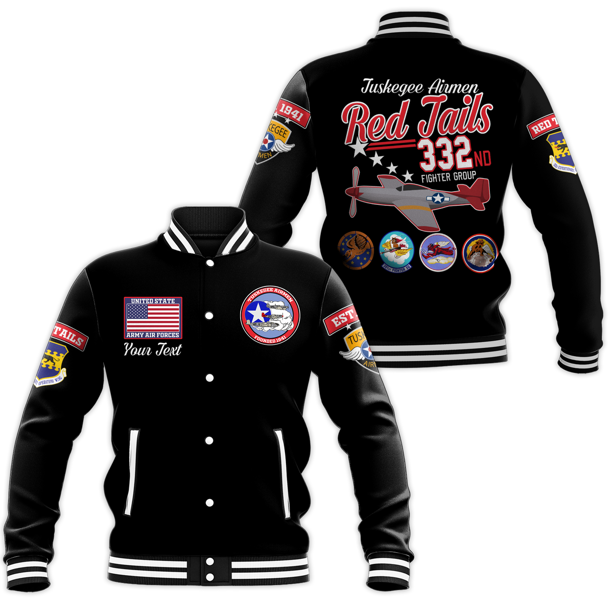 Custom Tuskegee Airmen The Red Tails Pride Baseball Jacket LT12 - Wonder Print Shop