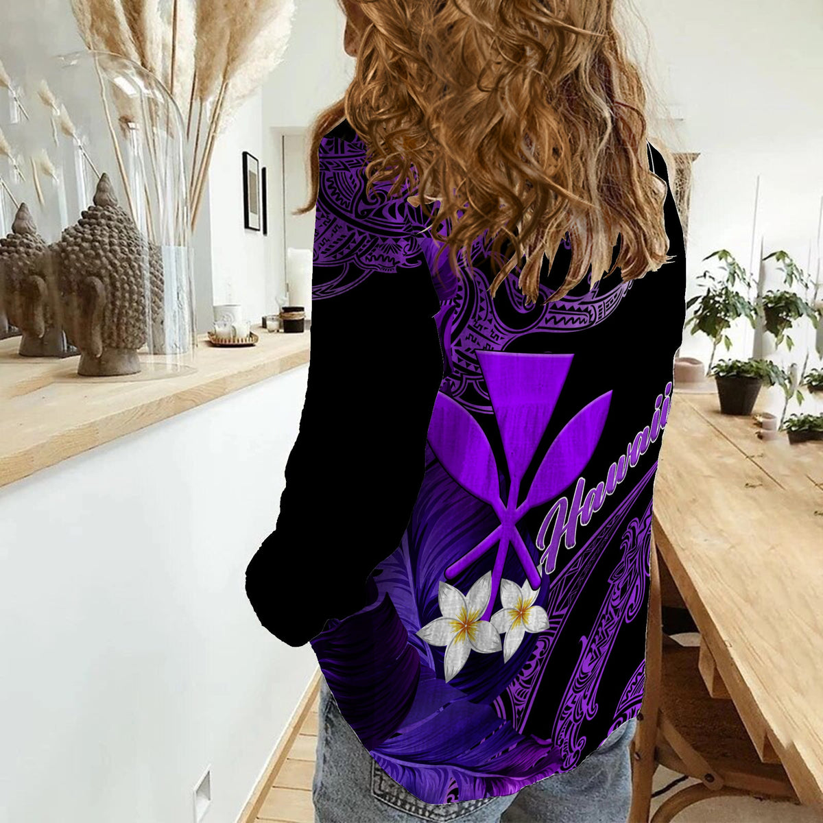 Hawaii Turtle With Plumeria Leaf Purple Women Casual Shirt LT12 - Wonder Print Shop