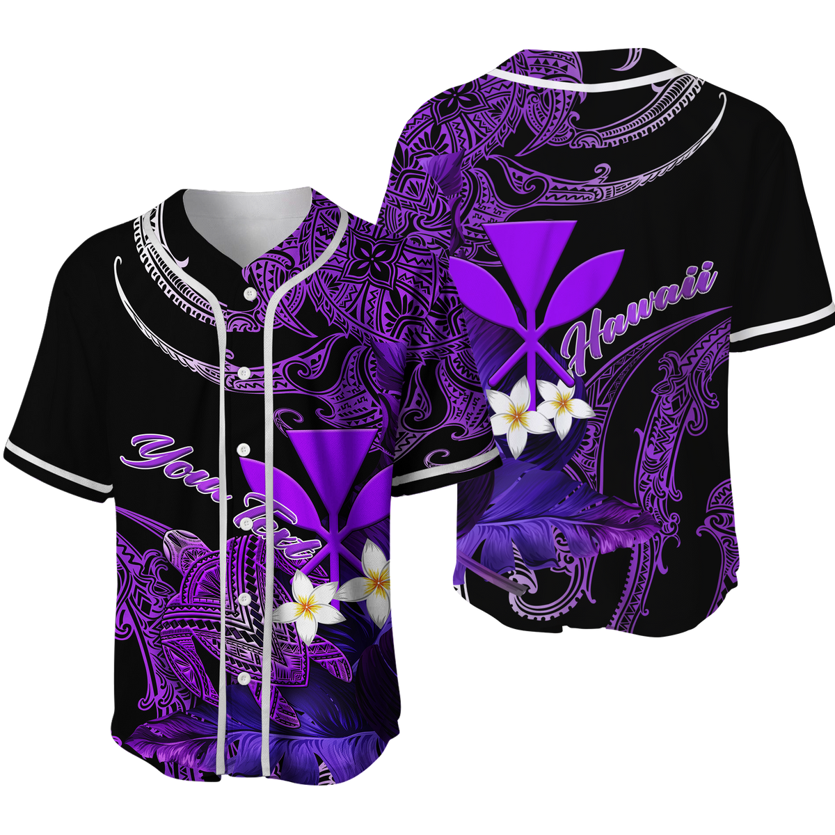 Custom Personalised Hawaii Turtle With Plumeria Leaf Purple Baseball Jersey - LT12 - Wonder Print Shop