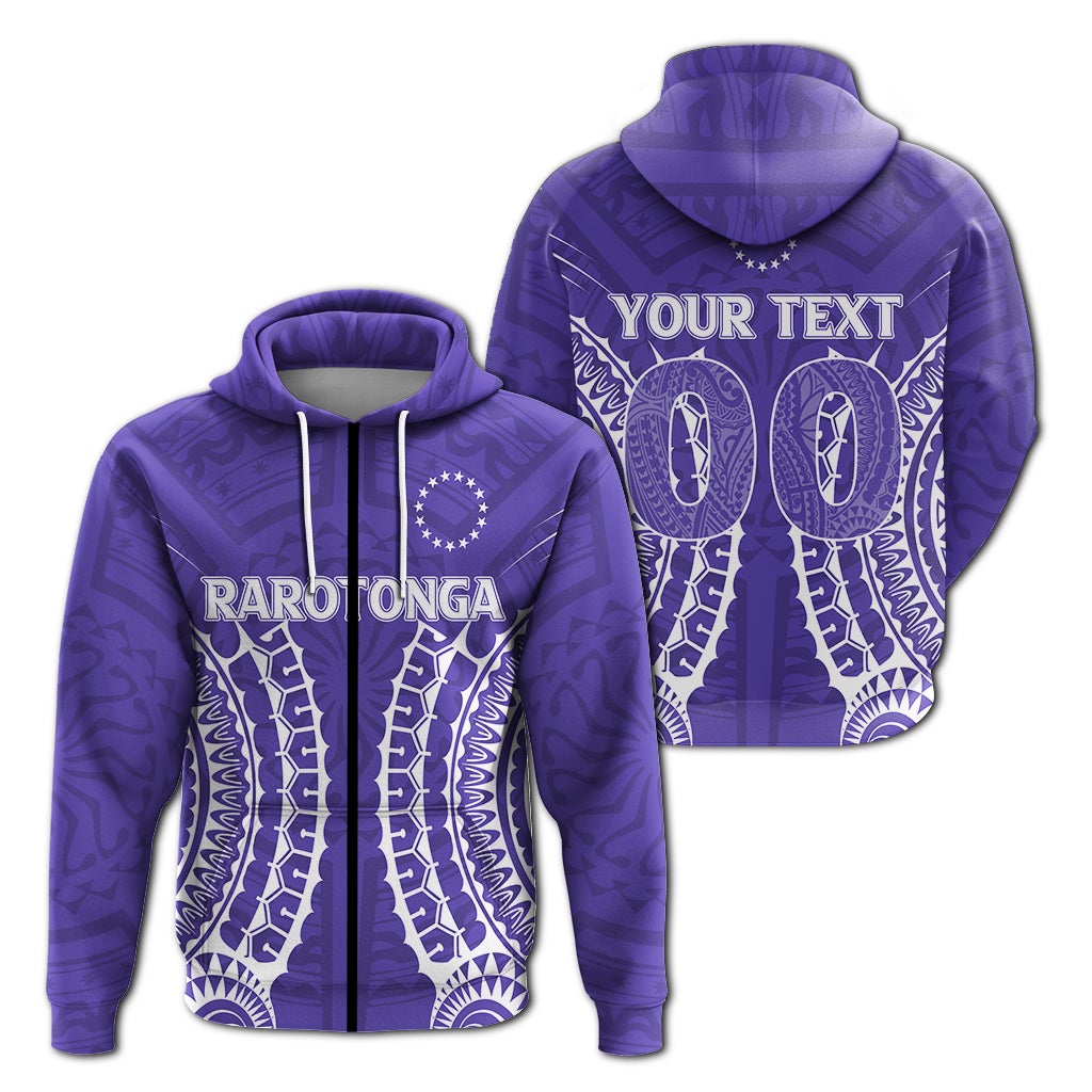 Custom Rarotonga Cook Islands Zip Hoodie Purple Tribal Pattern LT12 - Wonder Print Shop
