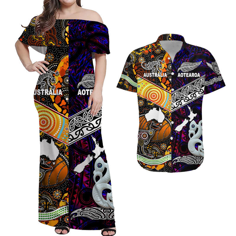 New Zealand Australia Hawaiian Couple Outfits Maori Aboriginal Matching Hawaiian Shirt And Dress Together Purple LT8 - Wonder Print Shop