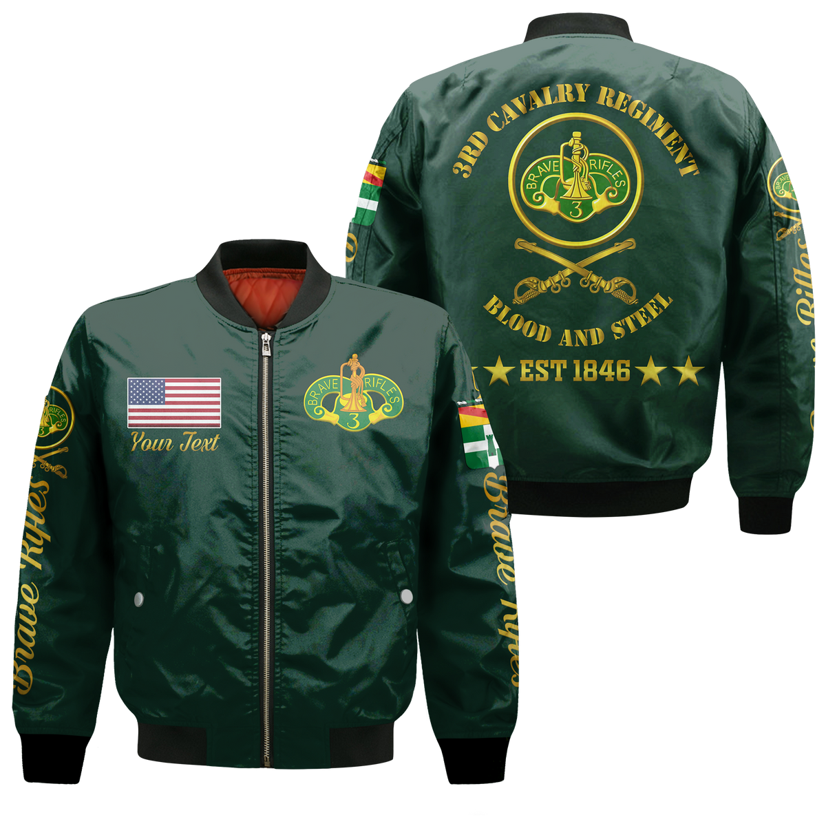 Custom 3rd Cavalry Regiment (United States) Brave Rifles Bomber Jacket LT12 - Wonder Print Shop