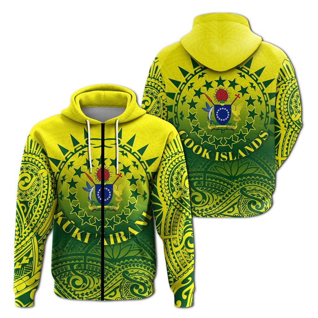 Cook Islands Zip Hoodie Polynesian Tattoo Sunshine LT4 - Wonder Print Shop
