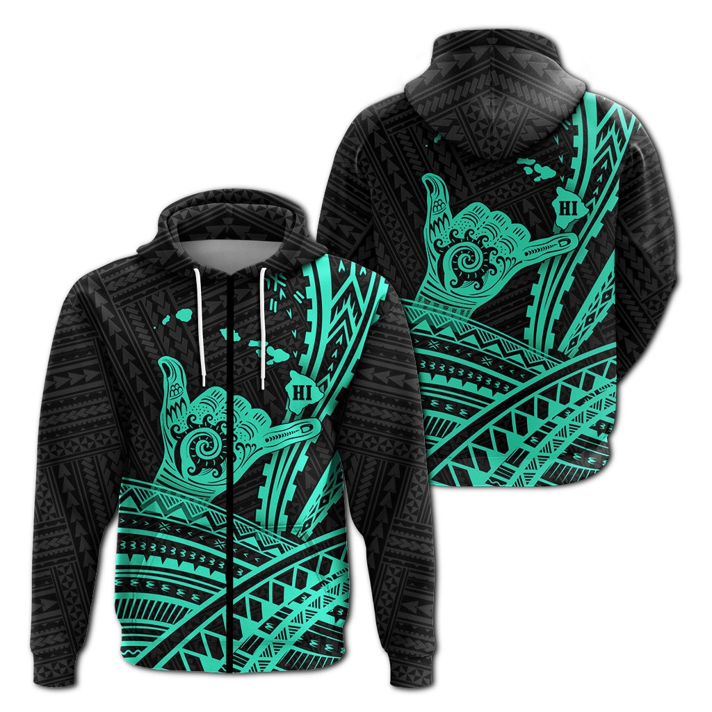 Hawaii Shaka Polynesian Tribal Turquoise Zip Hoodie LT12 - Wonder Print Shop