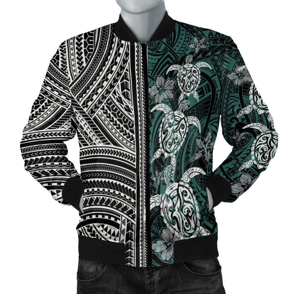Polynesian Bomber Jacket Turtle With Ethnic Motives and Floral Elements LT20 - Wonder Print Shop
