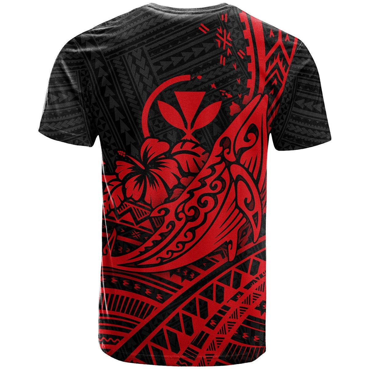 Hawaii Humpback Whale With Hibiscus Tribal Red T Shirt LT12 - Wonder Print Shop