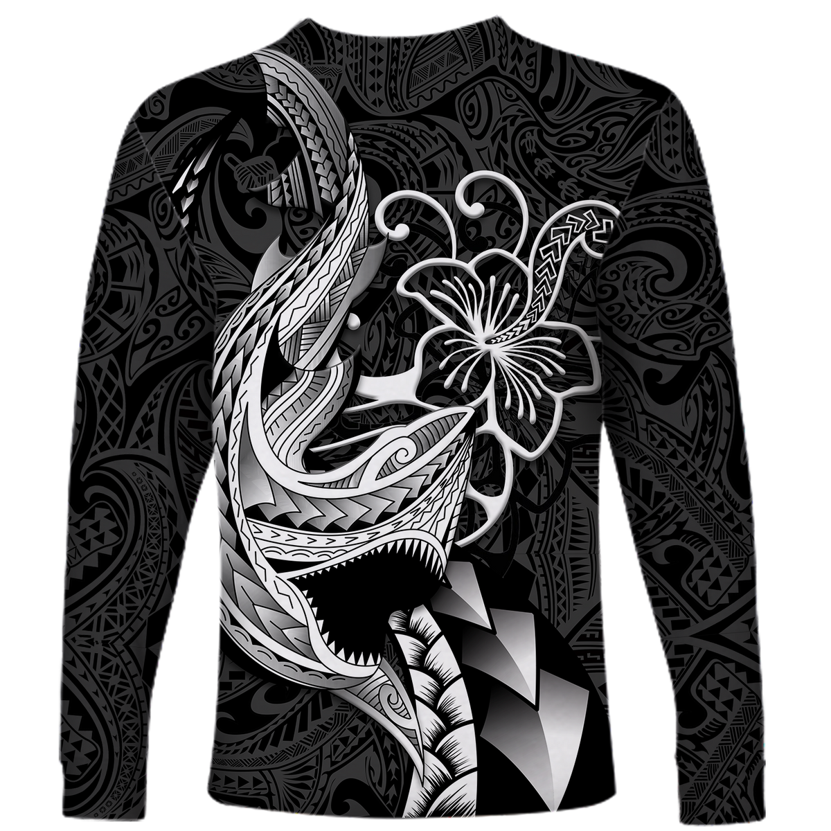 Polynesian Shark Tattoo Hawaii Tribal Long Sleeve Shirt LT12 - Wonder Print Shop