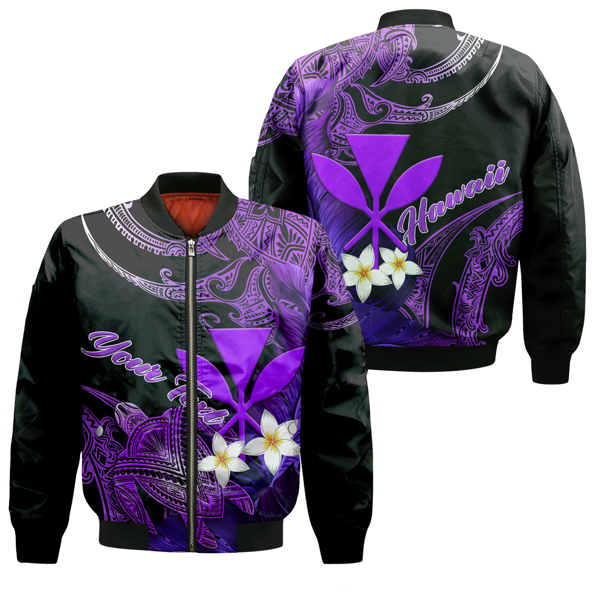 Custom Personalised Hawaii Turtle With Plumeria Leaf Purple Bomber Jacket LT12 - Wonder Print Shop