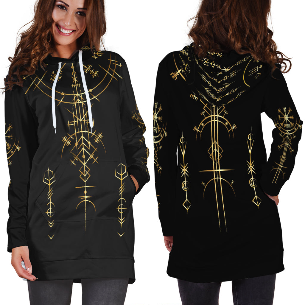 Viking Helm of Awe Gold Art Hoodie Dress LT12 - Wonder Print Shop