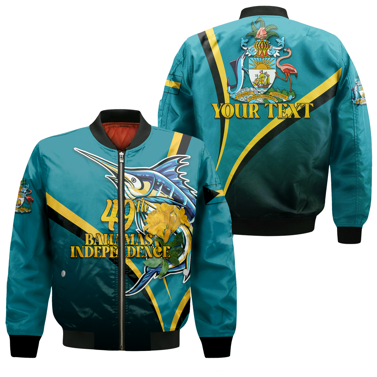 Custom The Bahamas 49th Anniversary Independence Day Blue Marlin Bomber Jacket LT12 - Wonder Print Shop