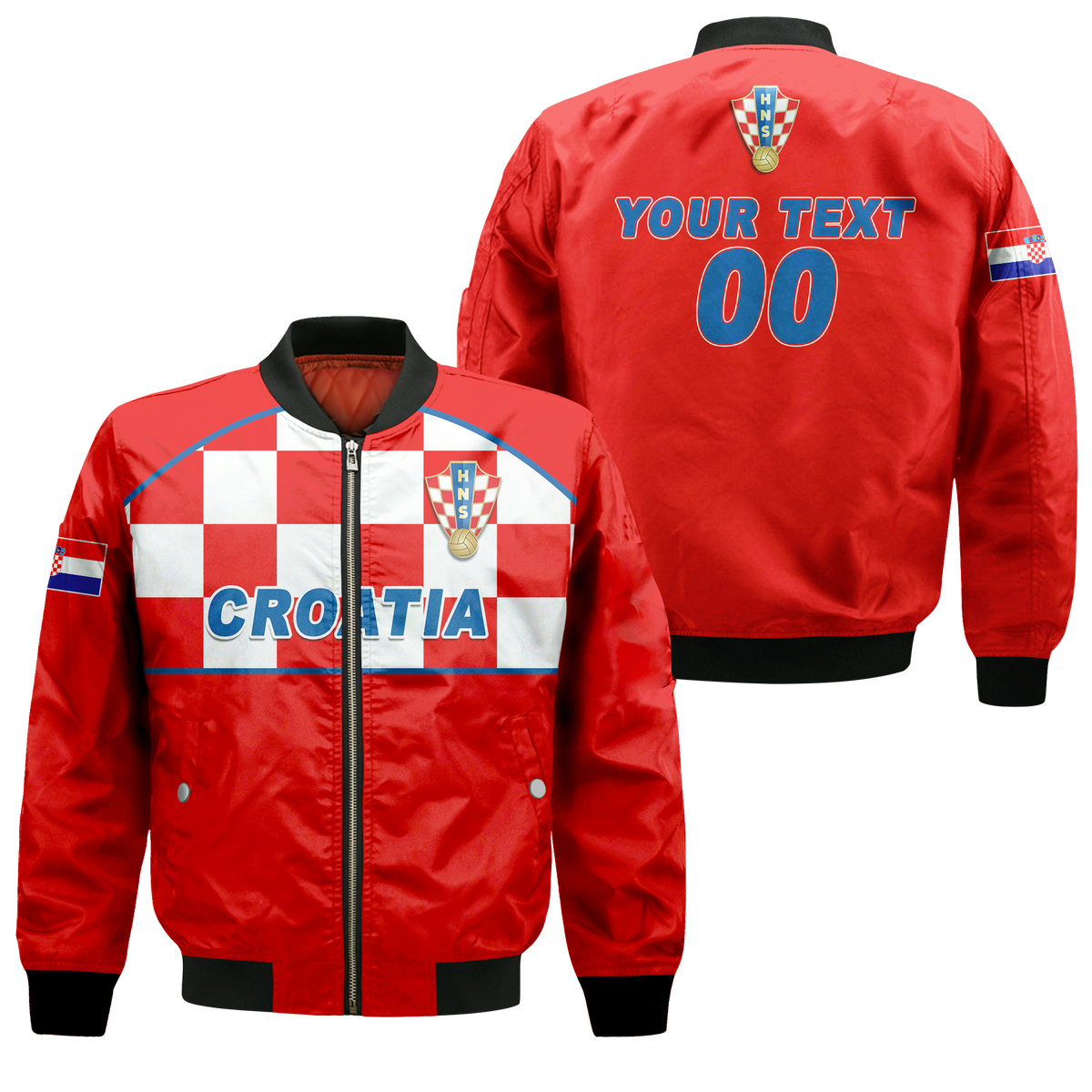 (Custom Personalised) Croatia Football 2022 Checkerboard Bomber Jacket - LT12 - Wonder Print Shop