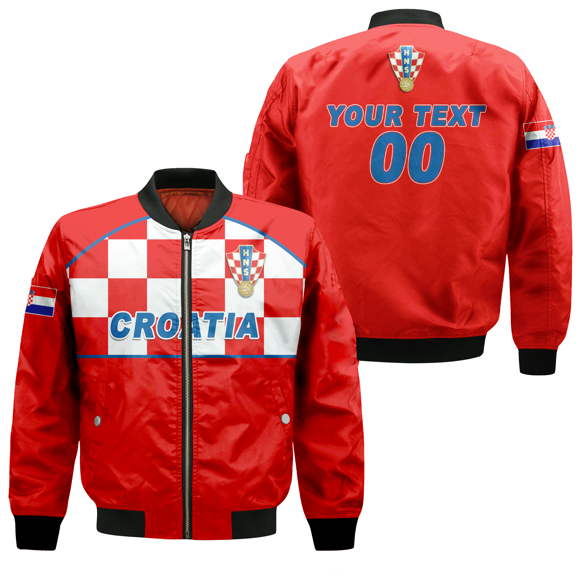 (Custom Personalised) Croatia Football 2022 Checkerboard Bomber Jacket - LT12 - Wonder Print Shop