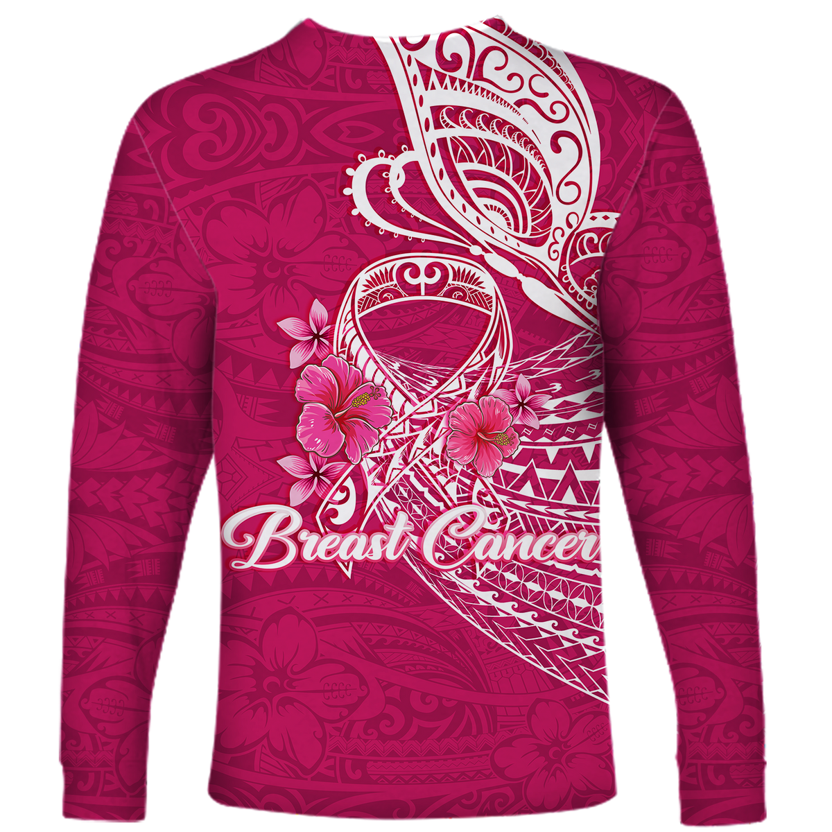 Breast Cancer Pink Ribbon Butterfly Polynesian Pink Version Long Sleeve Shirt LT12 - Wonder Print Shop