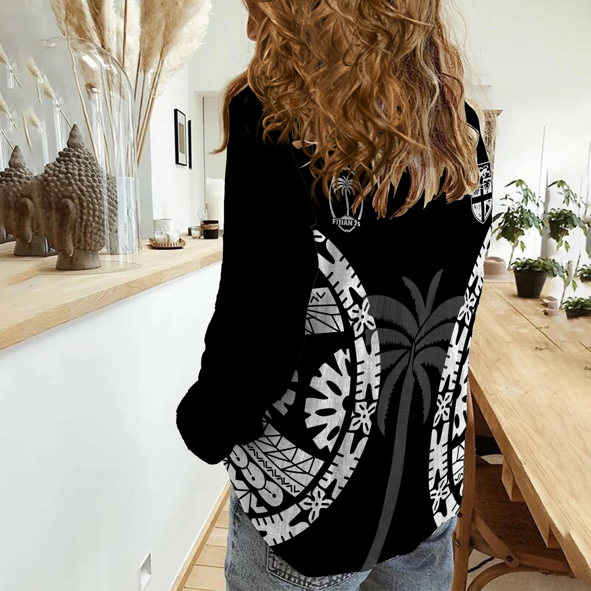 Custom Personalised Fiji Rugby Sevens Fijian Tapa Pattern Women Casual Shirt LT12 - Wonder Print Shop