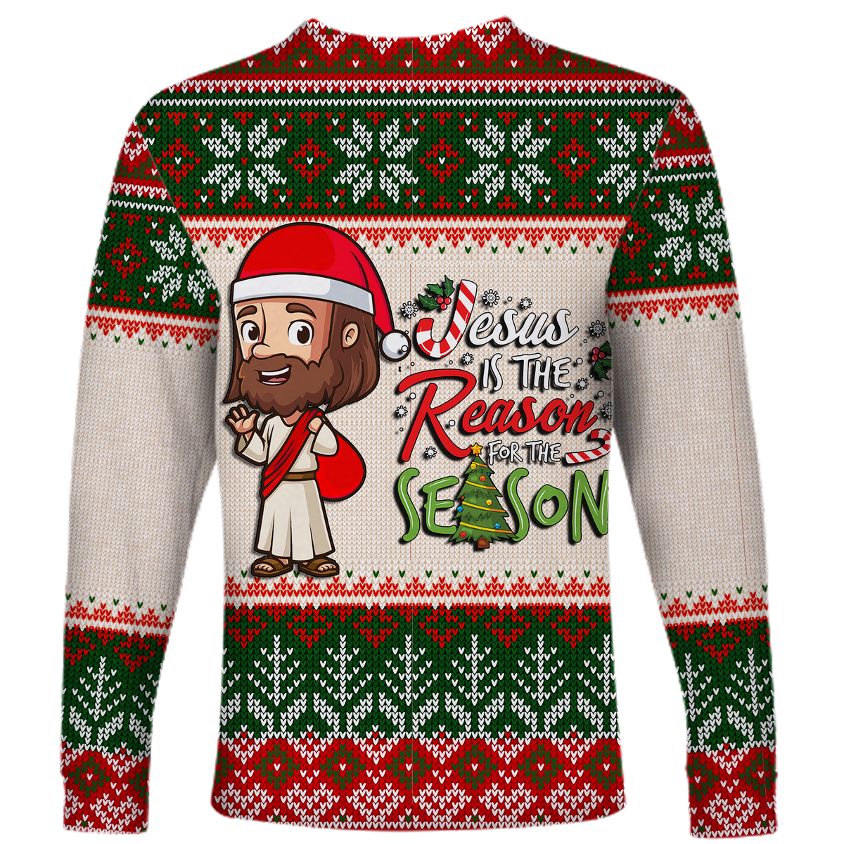 Christmas Jesus Is The Reason For The Season Ugly Pattern Long Sleeve Shirt - LT12 - Wonder Print Shop