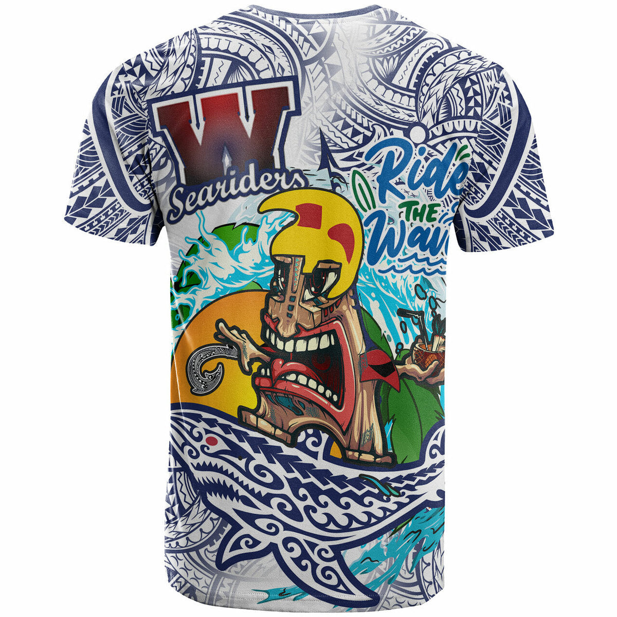 Custom Hawaii T Shirt Waianae High School Tribal Tiki Shark Riders Polynesian T Shirt LT10 - Wonder Print Shop