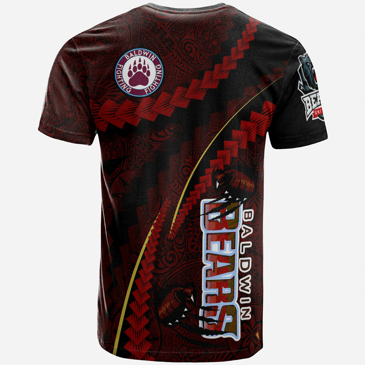 Hawaii Baldwin High School Custom Polynesian T Shirt Baldwin Super Bears Polynesian Tribal Pattern Scratch Style LT10 - Wonder Print Shop