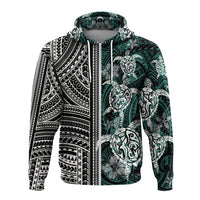 Polynesian Zip Up Hoodie Turtle With Ethnic Motives and Floral Elements LT20 - Wonder Print Shop