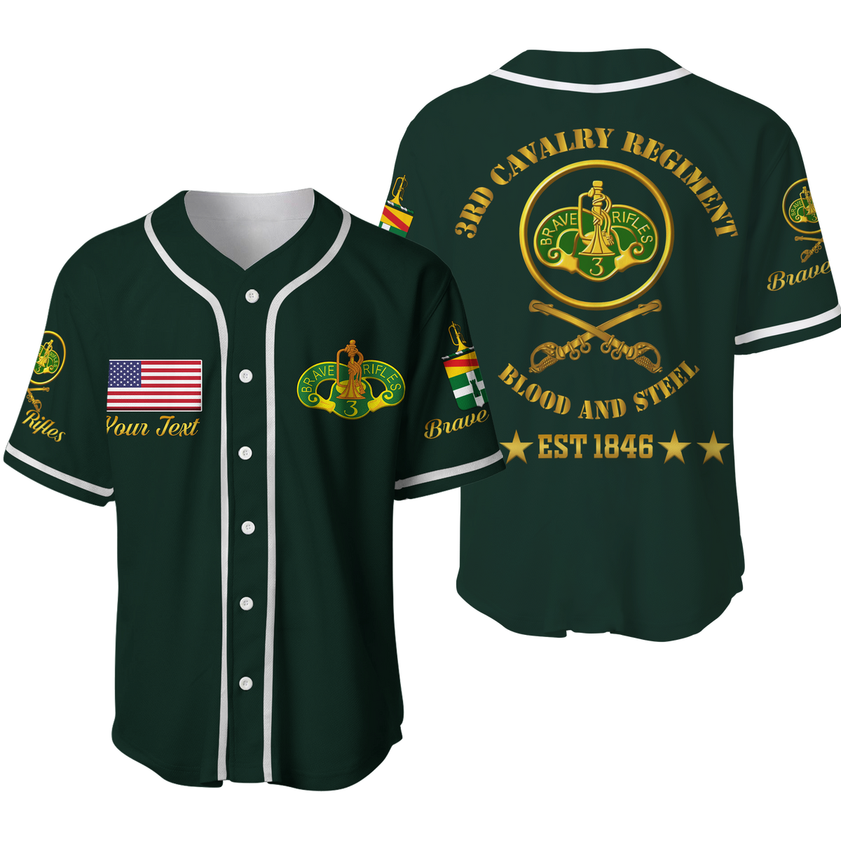 Custom Cavalry Regiment (United States) Brave Rifles Baseball Jersey LT12 - Wonder Print Shop