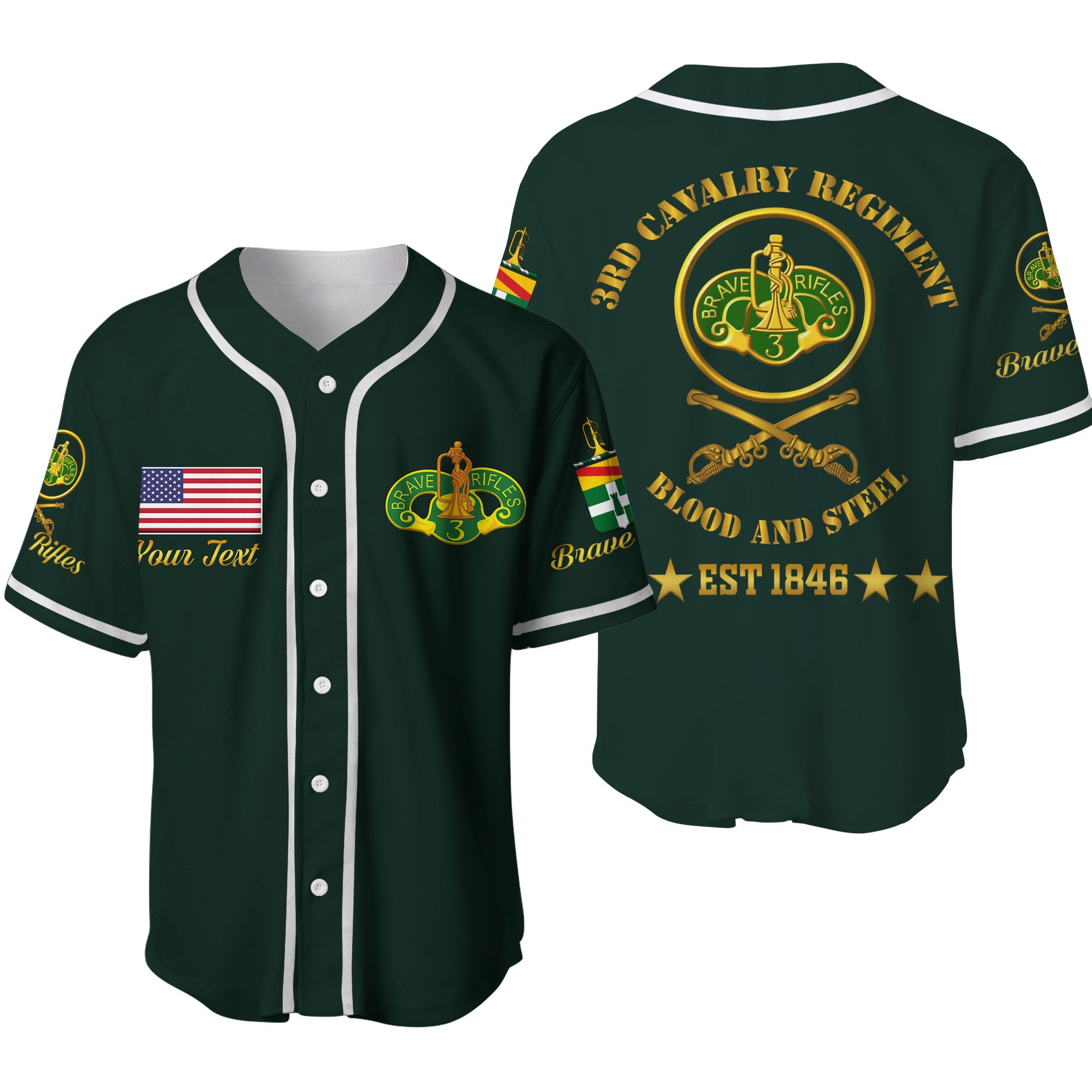 Custom Cavalry Regiment (United States) Brave Rifles Baseball Jersey LT12 - Wonder Print Shop
