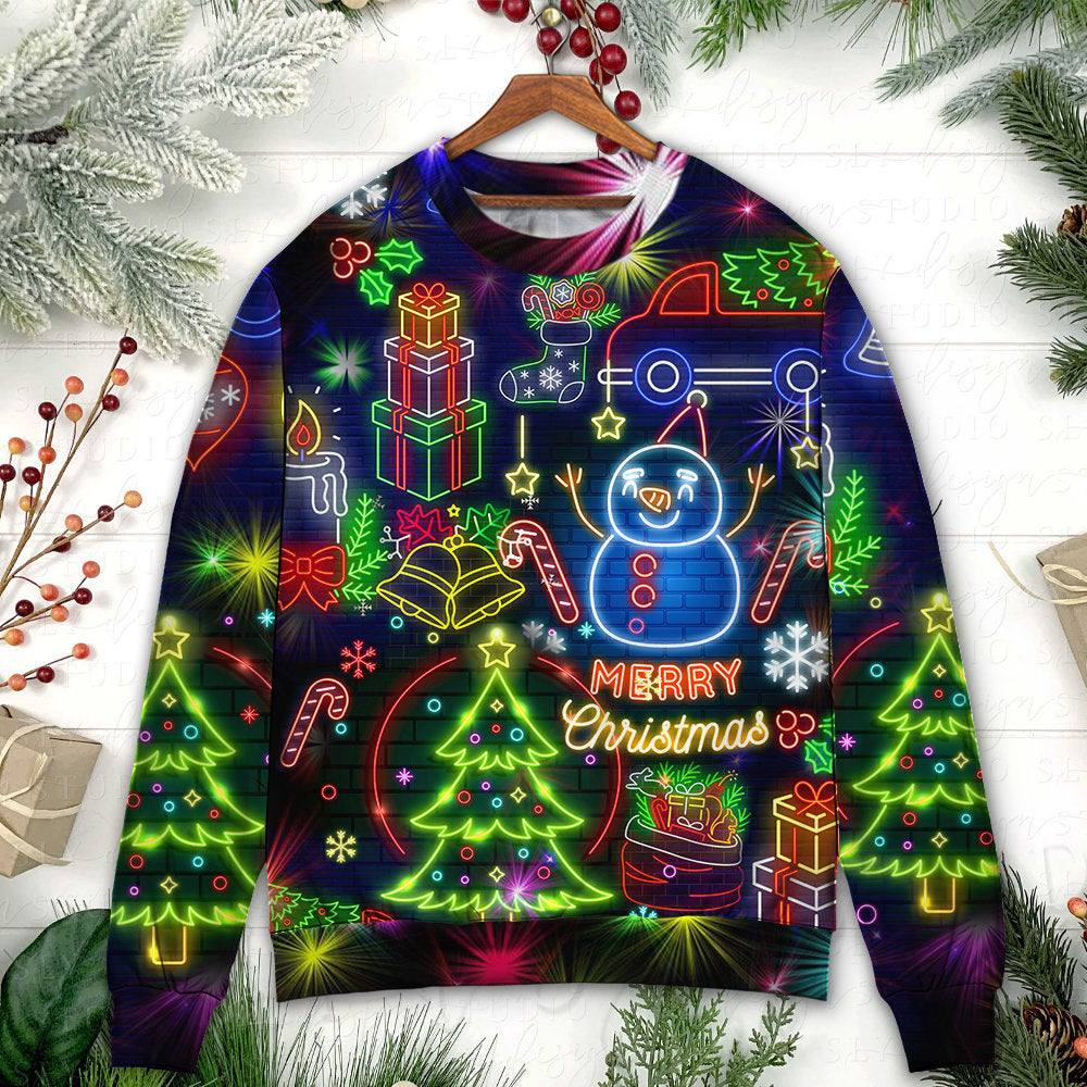Christmas Bright Neon Lighting Ugly Christmas 3D Printing Sweater - Wonder Print Shop