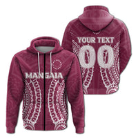 Pink zip-up hoodie with tribal pattern, MANGAAIA front and YOUR TEXT back design
